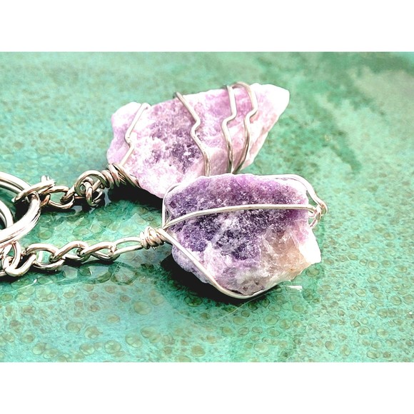 2/$15 Rough Lepidolite Gemstone Crystal Key Chain, Stone Keychain - Picture 2 of 4